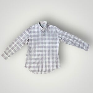 Ledbury Tailored Fit Plaid Button Down Shirt Size 17 Cotton Linen